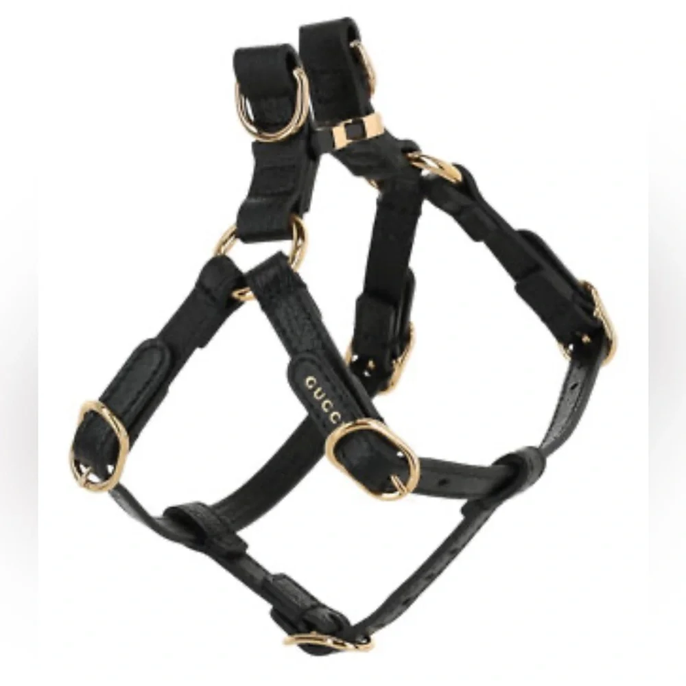 Gucci NWOT Demetra leather Black  Harness with Gold Accents